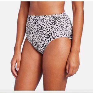 KONA SOL BIKINI BOTTOM HIGH WAIST HIGH COVERAGE LEOPARD PRINT OFF WHITE & BLACK
